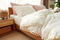 Wash cotton white four-piece cotton cute pure white sheet cotton 4-piece bed hat ins Korean Princess