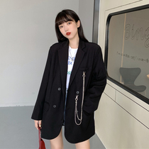 Suit jacket female design sense niche hanging personality chain fashion tide Korean version of loose English style suit top