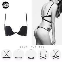 Mi Erjia U-shaped incognito halter beauty back small chest deep V gathered underwear thin section wear more halter invisible bra dress