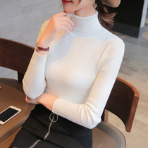 Autumn and winter knitwear womens long sleeves inside Korean version of high neck top white pile collar pullover tight base shirt
