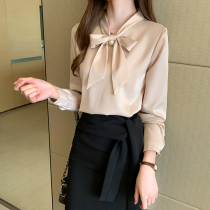 2020 Spring New Korean professional shirt temperament bow lace-up satin long sleeve inner shirt blouse