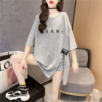 Pregnancy Woman Dress Pure Cotton Short Sleeve T-Shirt Woman 2021 Summer New Korean version loose with long section of open slit blouses