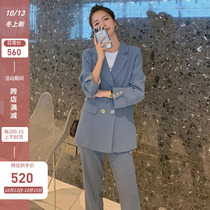 Autumn Korean suit suit female English style 2021 new female loose casual suit straight pants two-piece female