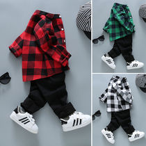 Childrens male clothing spring and autumn clothing 2021 New 1 baby 8 years old childrens shirt long sleeve one piece two piece set tide