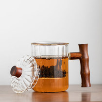 Wooden handle tea separation tea cup office male Cup personal special filter Cup high-end Japanese glass glass