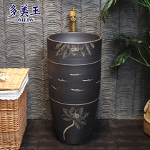 Retro courtyard balcony Outdoor column basin Wash basin One-piece column washbasin Household floor-to-ceiling pool