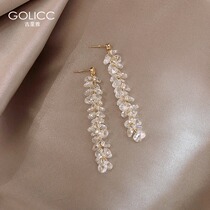 Crystal tassel earrings 2020 new fashion stud earrings 925 sterling silver silver needle earrings womens high sense of light luxury drop earrings