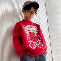 Boys' sweater pullover 2022 new trendy big boy Korean style children's round collar autumn winter thick fashion