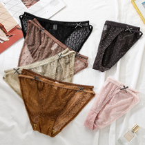 Barbed sexy mesh womens underwear dots transparent lace-up bow cotton file breathable breifs women