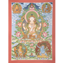 Pure hand-painted thangka four-arm Guanyin high 60cm shanwui collection Nepal TH25