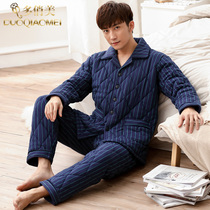 Mens pajamas long-sleeved cotton autumn and winter mens cotton padded thickened warm winter mens home wear suit