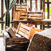 JK Mu Space Log storage box wooden box combination retro storage old garden window display decorative props