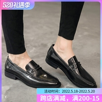 Leather shoes mens Korean version Inlan pointed breathable hairstylist mens shoes Summer new leather One foot pedal mens small leather shoes