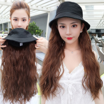 Wig hat one-piece female long hair summer corn hot long curly hair natural net red fashion breathable headband wig set