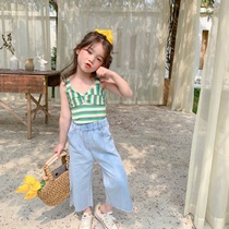 Girls camisole summer 2020 new middle and small childrens Western style vest T-shirt baby Korean striped top tide