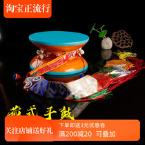 Round tambourine Tibetan tambourine Nepal genuine leather solid wood tambourine Tibetan Buddhist Tantric instrument drum set 20cm