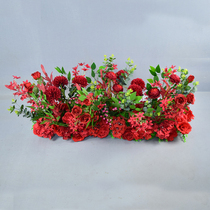 New wedding layout decoration flower row welcome area flower wall row flower road guide stage flower art wedding background simulation Silk