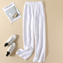 Summer high waist linen wide leg pants Womens white mopping pants Drop cotton hemp vertical straight pants Large size womens pants