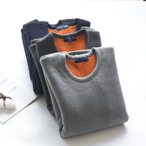 Super thick mens thermal underwear thick plus velvet one-piece coat winter wear middle-aged round neck cotton base shirt
