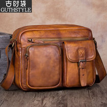 Retro bag mens head layer of cow leather handmade leather bag mens leather mens bag inclined satchel bag mens shoulder bag mens large capacity