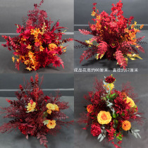 New wedding hall soft clothes road guide Flower Ball Big Red finished flower pot simulation flower row Chinese wedding props potted flower