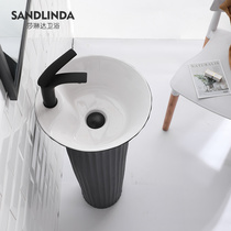 Nordic black column basin ceramic integrated floor-standing household wash basin balcony stand