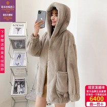 2021 New Fashion young Haining fur jacket whole mink mink fur coat female medium Long Hooded