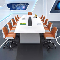 White Baking Varnish Conference Table Minimalist Modern Training Table Negotiation Table Guests Table Large Office Long Table Chairs Combination