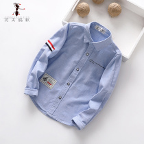 Boys shirts pure cotton long-sleeved spring and autumn new Korean tops middle and large childrens personalized foreign style shirts tide 3355