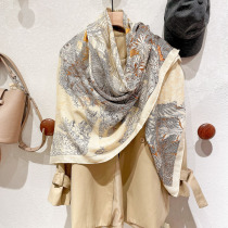 Temperament beige with milk white light luxury silk wool scarf autumn and winter silk wool large square scarf warm shawl dual-purpose women