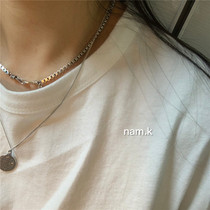 nam kk Korean womens 925 silver necklace vintage old cross niche design versatile simple chain