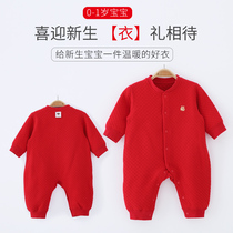 Newborn long sleeve jumpsuit spring and autumn air cotton red clothes thick warm men and women Baby Full Moon weekly clothing