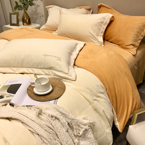 Light luxury wind four-piece winter coral velvet padded carved velvet double-sided milk velvet flannel quilt cover bedding