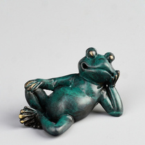 Creative pure copper solid animal frog man tea pet cover pot cover holder handmade play small ornaments tea ceremony accessories