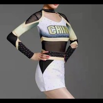 Cheerleading clothing art competition for men and women with the same set to make black yellow color black mesh yarn