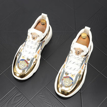 European station trendy brand mens daddy shoes personalized sports casual all-match sneakers 3D printing color matching thick-soled mid-top shoes