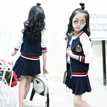 2020 Spring and autumn new girls  middle school childrens Korean version of college style pleated skirt short skirt suit Republic of China navy blue school uniform