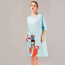 Baiyati 2021 summer new womens short-sleeved thin pajamas home clothes big T-shirt cute fashion cartoon night dress