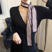 Korean version of hundred small scarf ladies professional bow tie silk scarf striped color scarf Korean tie retro silk scarf