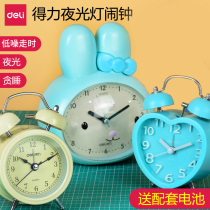 Del alarm clock bedside clock student creative luminous bedroom bedside sleepy mechanical pointer clock wooden Bell Bell