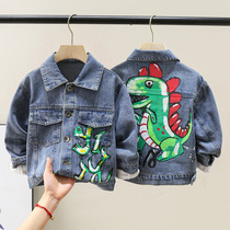 Childrens clothing cartoon graffiti denim coat spring and autumn 2021 New loose Korean fashion jacket Joker coat tide