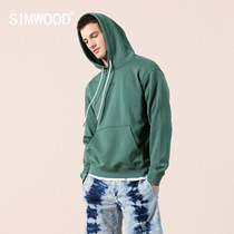 Simwood Jianmu mens autumn new hooded kangaroo pocket simple logo letter printing pullover sweater men