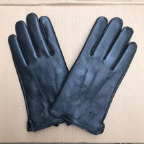 Public hair deerskin plus velvet gloves mens winter warm winter winter cold warm electric car riding leather black