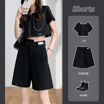 Suit shorts female summer thin waist a word drooping thin thin thigh straight tube loose and leisure five points middle pants