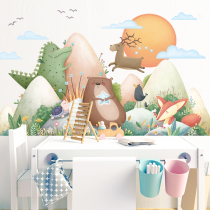 Cartoon Skirting Wall Stickers Sticker Collage Animal Yunduo Fly Bird Mountain Peak Kindergarten Classroom Placement Childrens Room