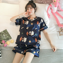 Ice-silk pajamas woman summer thin-sweet short-sleeved simulation silk cute two suits for home-dressed summer