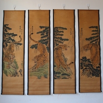 Antique old calligraphy and painting Chinese painting Fresco painting Landscape painting Four tigers Four screens Decorative painting Living room hanging painting has been mounted