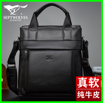 Seven Wolves Carry-on Bag Mens Bag Business Briefcase Mens Bag Genuine Leather Vertical single shoulder diagonal satchel leather handbag handpicked