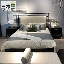 New Chinese style solid wood bed Bedroom double bed Modern simple classical fabric bed size apartment type Hotel furniture customization