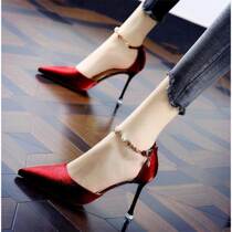Sexy silk lined with buckle pointed water drill wedding shoes spring fine heel gown High heel shoes womens single shoes